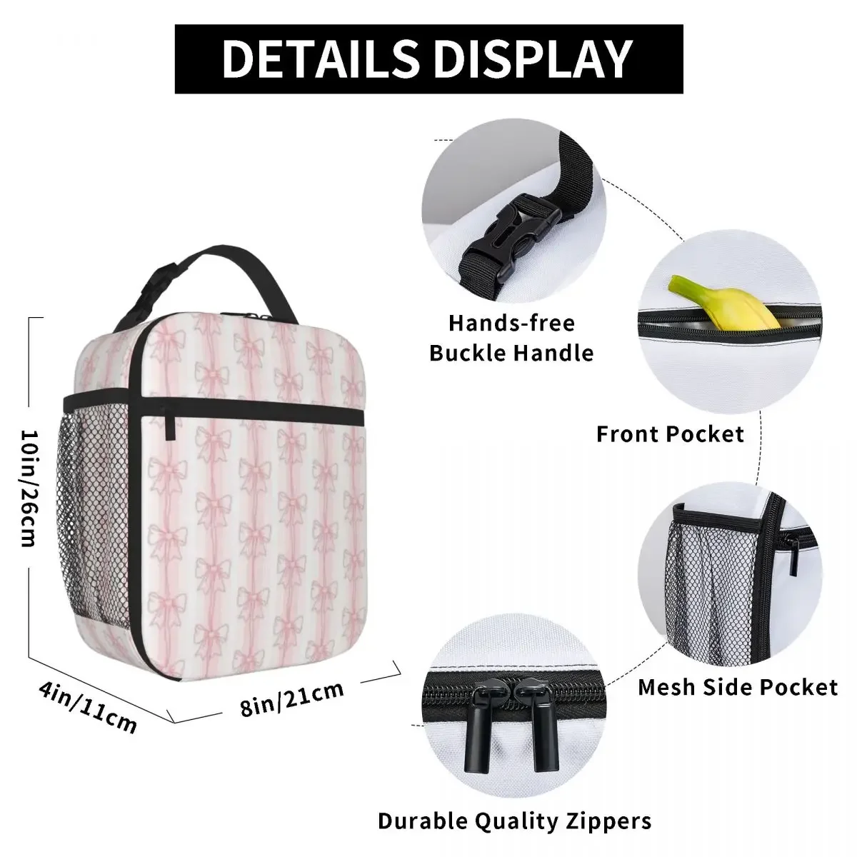 Bestselling Cute Pink Ribbons Coquette Bows Casual Thermal Food Carrier Business Trip Canvas Lunch Bag
