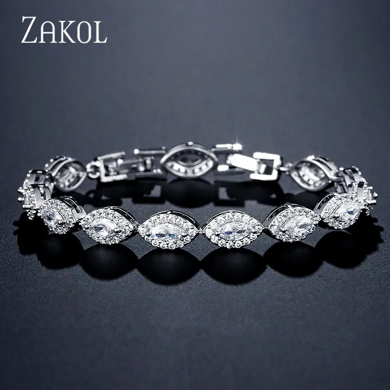 ZAKOL Delicate Zirconia Bracelets Bangle for Women Wedding Bridal Jewelry