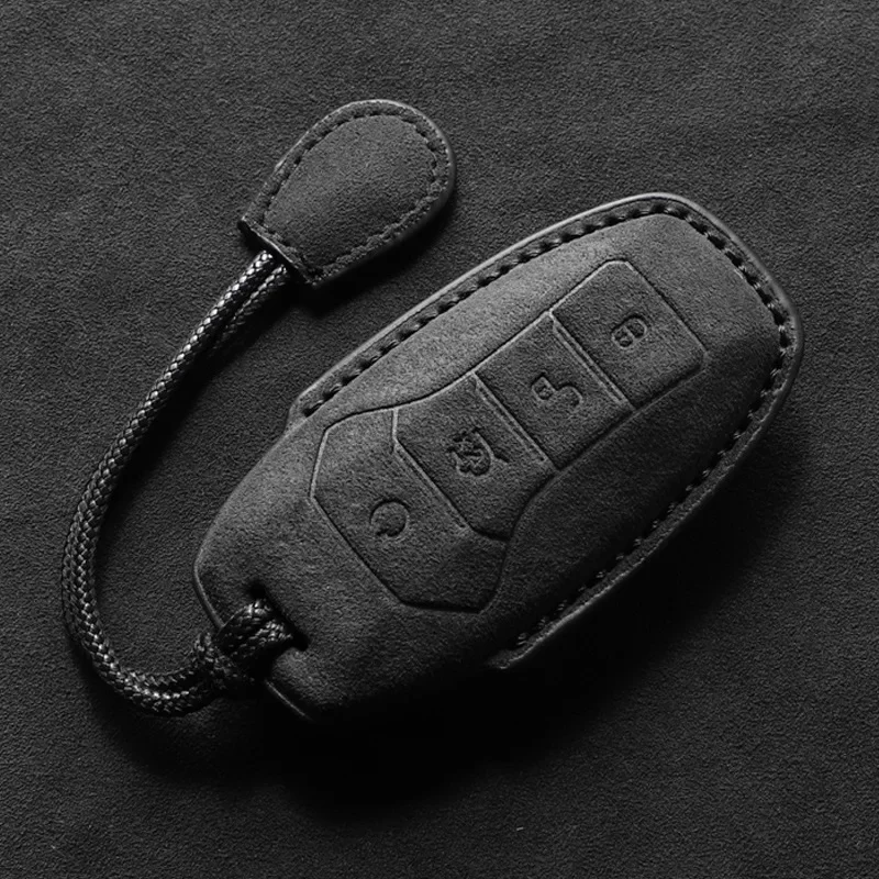 

Leather Car Key Case for BYD Song PRO Han EV Max Tang DM 2018 Qin PLUS Remote Control Suede Fob Keychain Auto Accessories FX