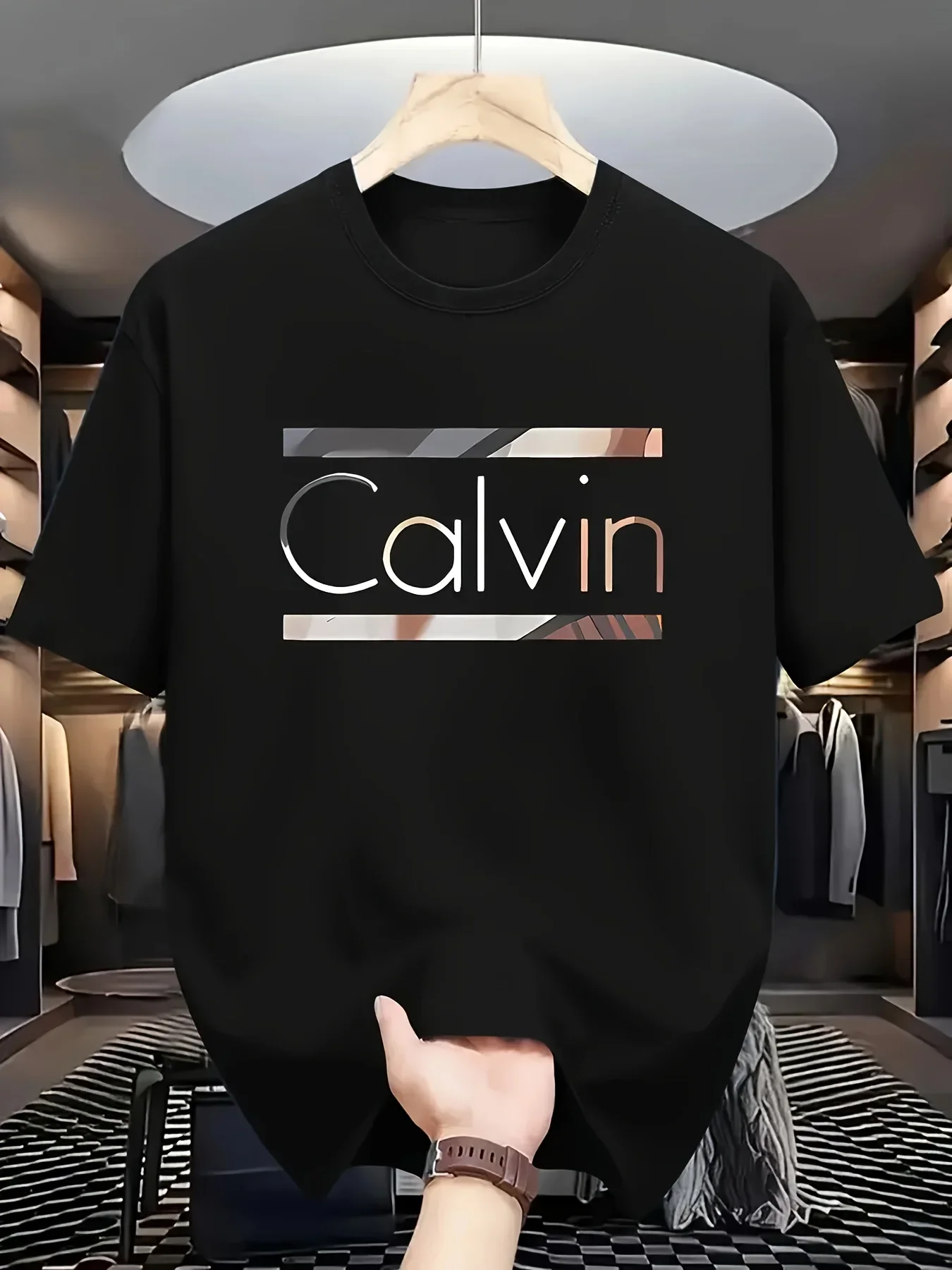 Camiseta de algodón puro para hombre Calvin de verano, pantalón corto informal a la moda, camiseta de manga corta, camiseta de marca de lujo de alta gama Y2k + Tops