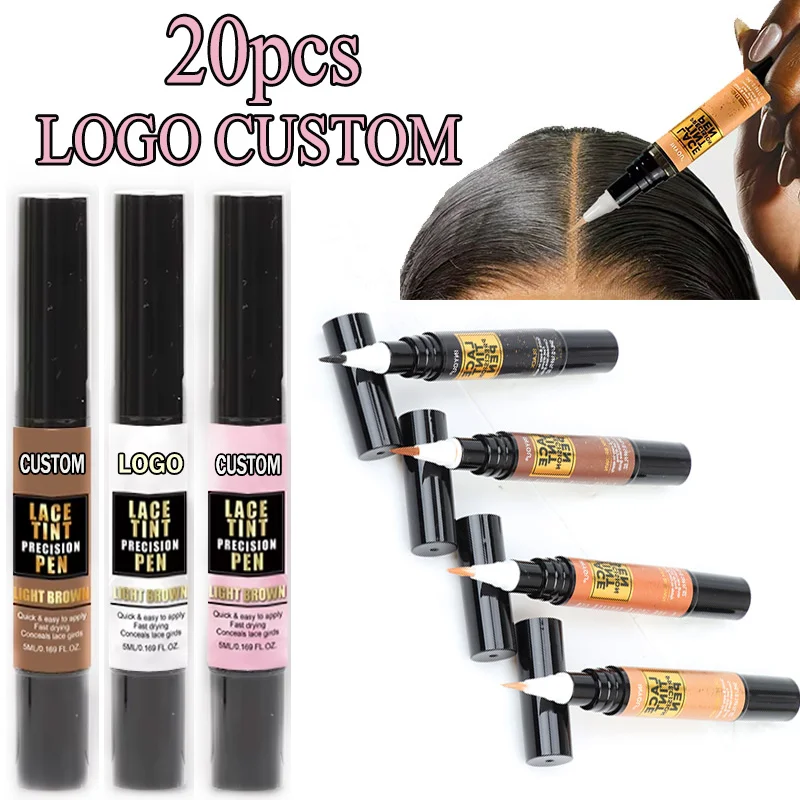 

Logo Custom Lace Tint Stick Pen 20Packs Portable Lace Dyeing Pen Frontal Hairline Natural Blend Lace Tinted Pen Black Brown 5ml