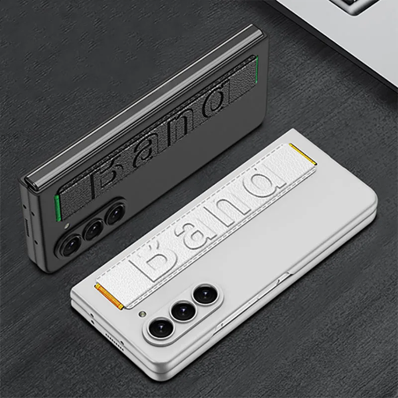 Original GKK Grip Case For Samsung Galaxy Z Fold 5 ZFold5 Stretch Wristband Band With Glass Film Protector Matte Hard PC Cover