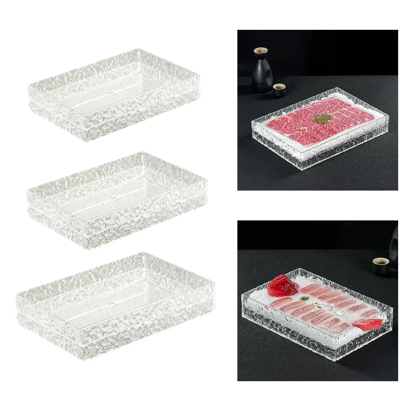 Acrylic Ice Sushi Plate Rectangle Luxury Serving Tray Cute Japanese Buffet Platter for Home Parties and Restaurant view 3