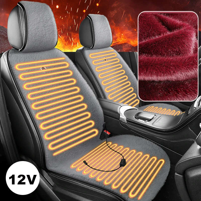 Winter Universal Seat Cushion Cover Warm Plush Heating Pad Car Interior Seat Cushion Car Seat Cover Front Rear Seat Heated Set