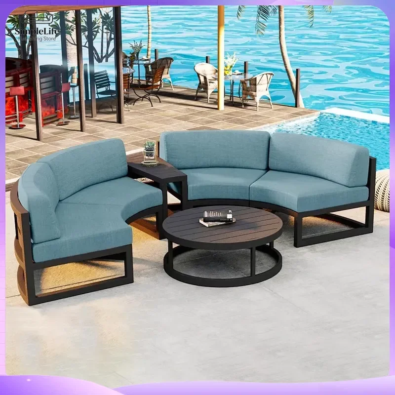 Outdoor Aluminum Frame Circular Sofa Set with Coffee Table Waterproof Sun Protection Garden Patio Furniture Curved