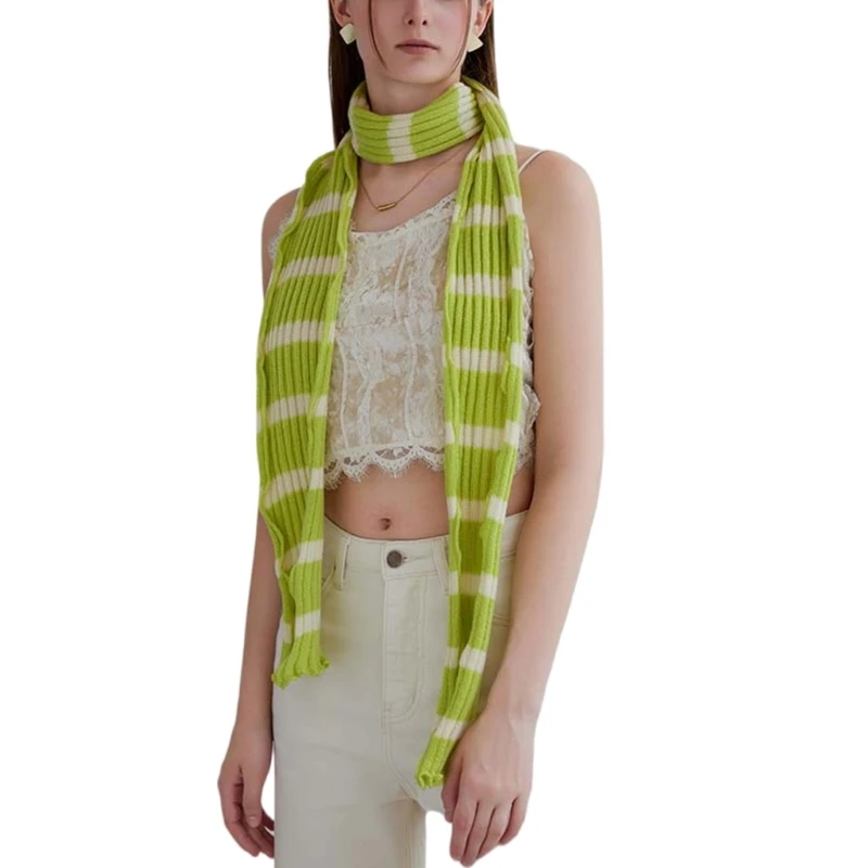 Striped Knitted Scarf Lotuses Pattern Scarf Soft Knitted Scarf Fashionable Scarf Versatiles Unisex Accessory