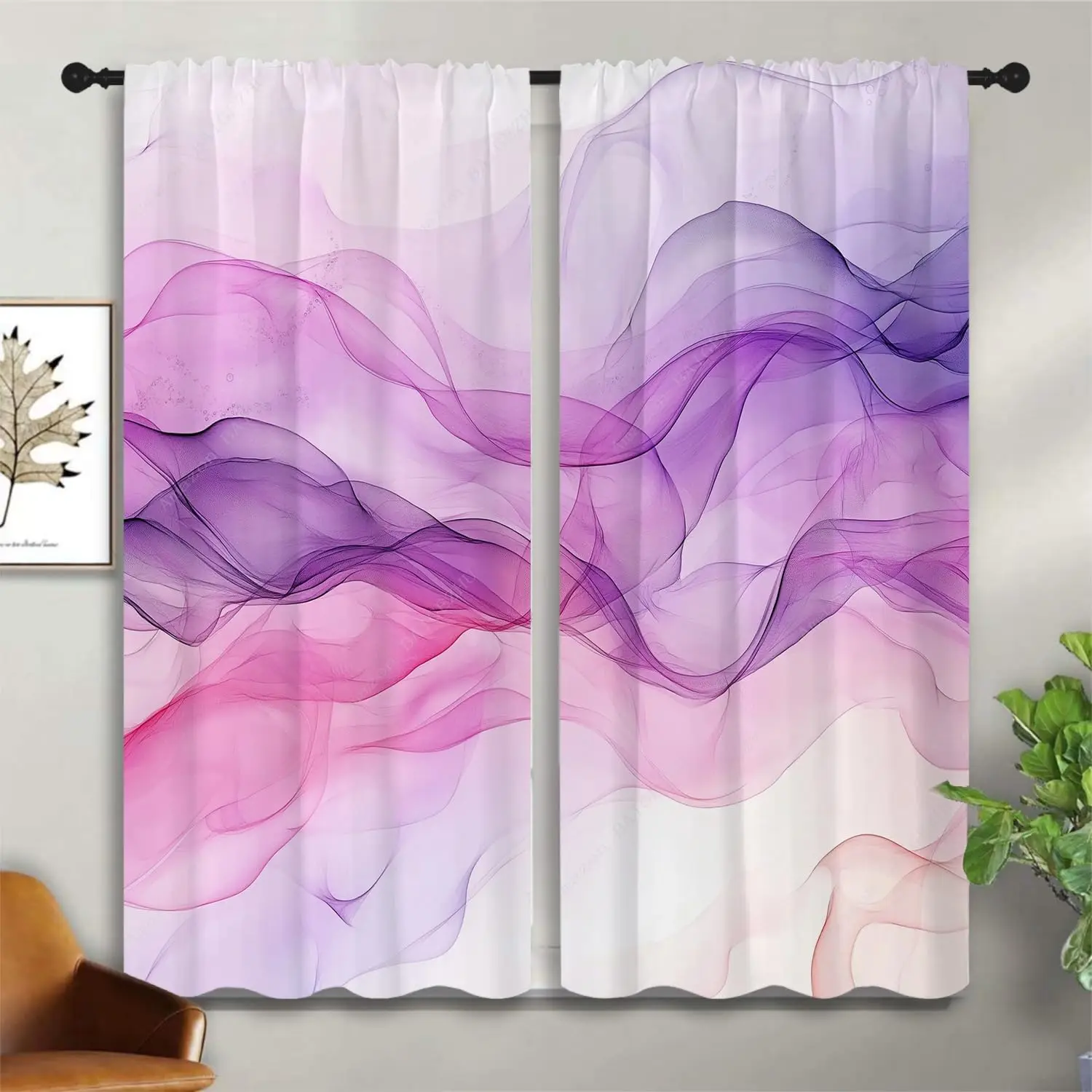 Pink Purple Marble Boy Girls Blackout Curtains,Modern Abstract Pink Purple Ombre Marble Texture, 2 Panel Rod Pocket Thermal