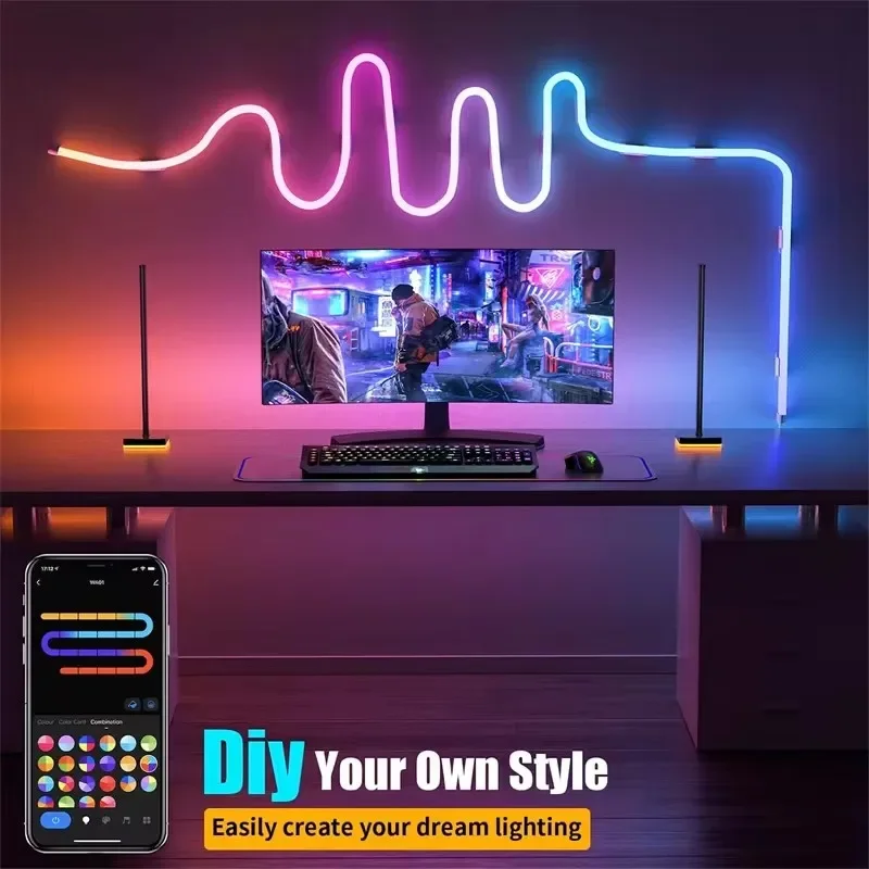 USB RGBIC Neon LED Strip Light DC5V 1M 2M 3M WS2812 Waterproof Neon Sign Tape Bluetooth Control For Room Wall Decor Fairy Light