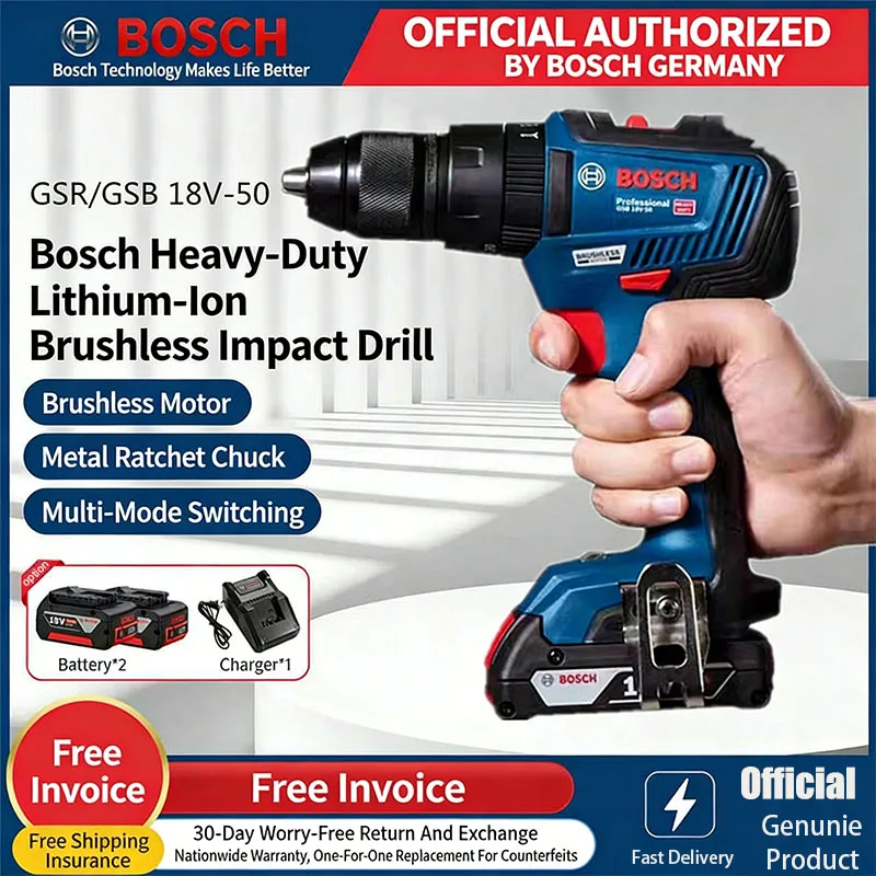 

BOSCH GSB18V-50 Electric Drill Brushless Cordless Impact Drill lithium battery Driver with High Torque Bosch GSB18V-50 Drill