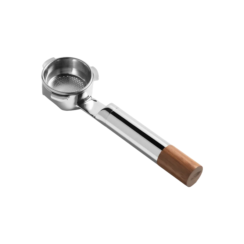 IKAPE Durchbrochener bodenloser Siebträger, Espressogriff aus Edelstahl und Walnuss, 54/58 mm Präzisionskorb mit hoher Extraktion