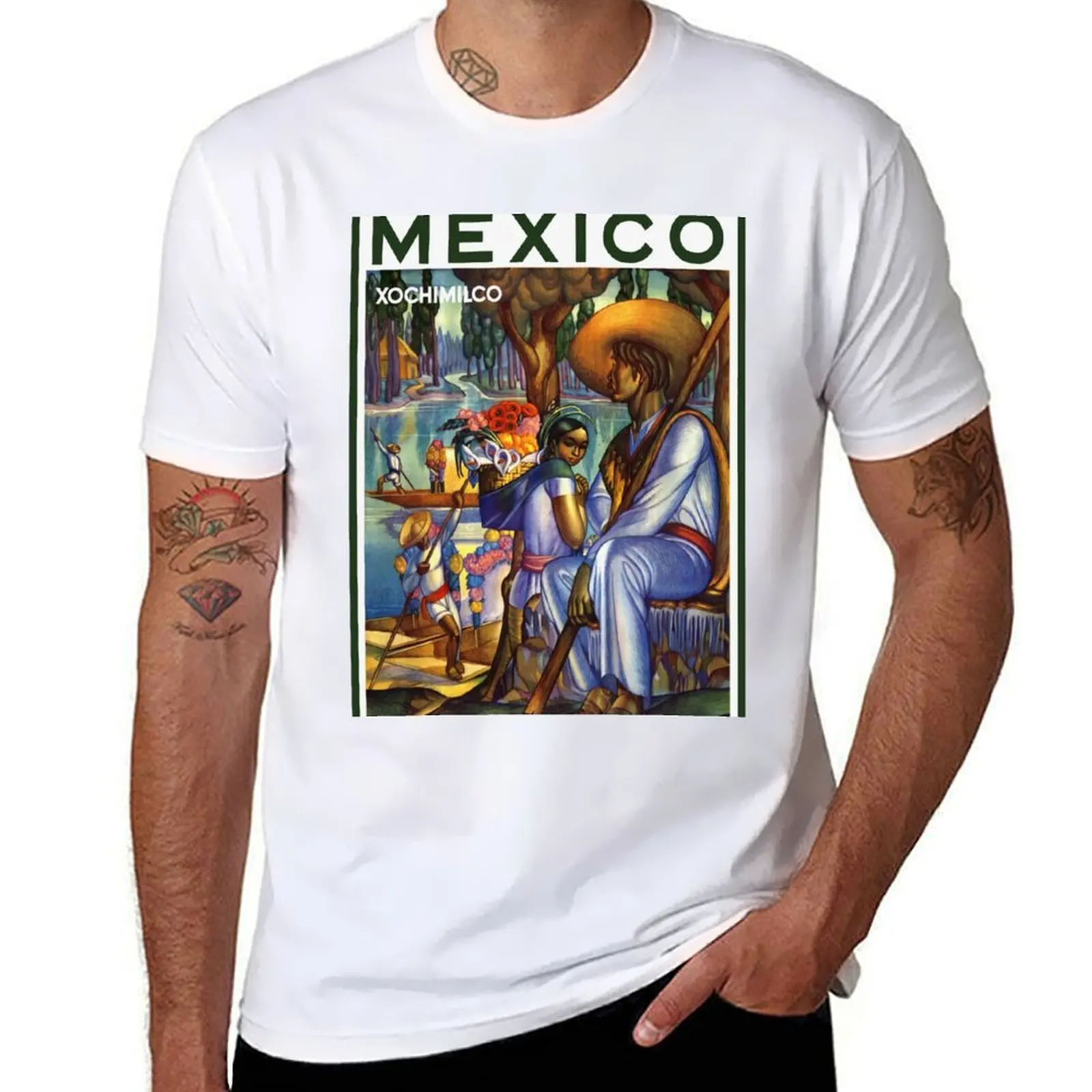 

Vintage Xochimilco Mexico Travel Ad T-Shirt t shirts for man cotton soft man t shirt summer t shirt custom print T-Shirt
