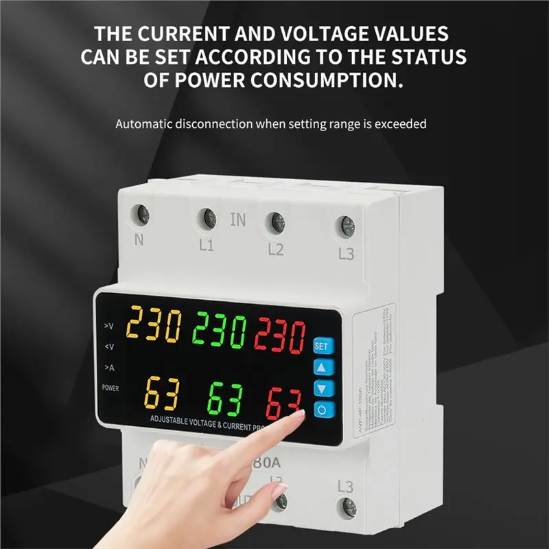 [NEW!A08R】 Voltage Relay 3 Phase 220-380V 80A Overvoltage/Undervoltage/Overcurrent/Phase Loss Protection Changeover Switch