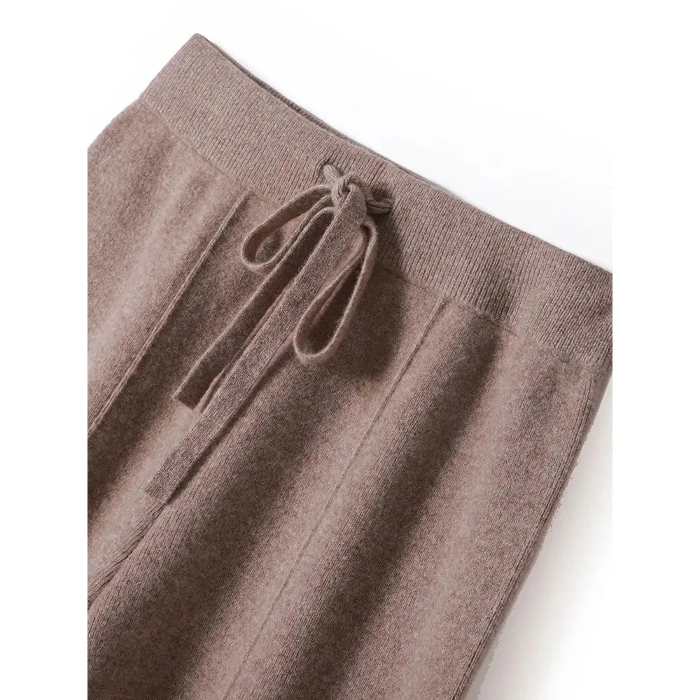 

00% Merino Wool Women's Casual Wide Leg Trousers Autumn Winter Cleanfit Sle Middle-aged Suitable PVC Material