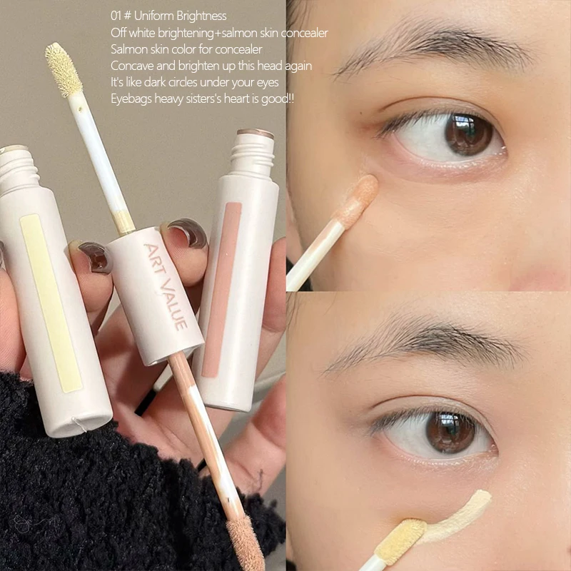 Dual-Ended Brightening Concealer Pen Under Eye Corrector Highlight Liquid Hydrating Coverage Dark Eye Circles Acne Marks Pores