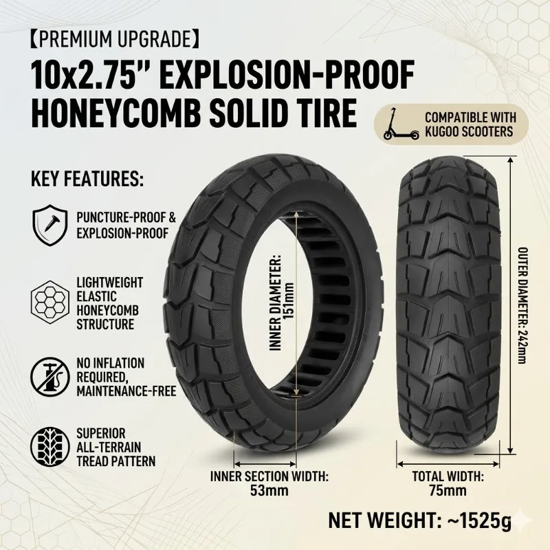 

10 Inch 10x2.75 85/65-6.5 Solid Non-Pneumatic Tire for Speedway 5 Dualtron 3 Kugoo G-Booster G2 Pro Electric Scoote