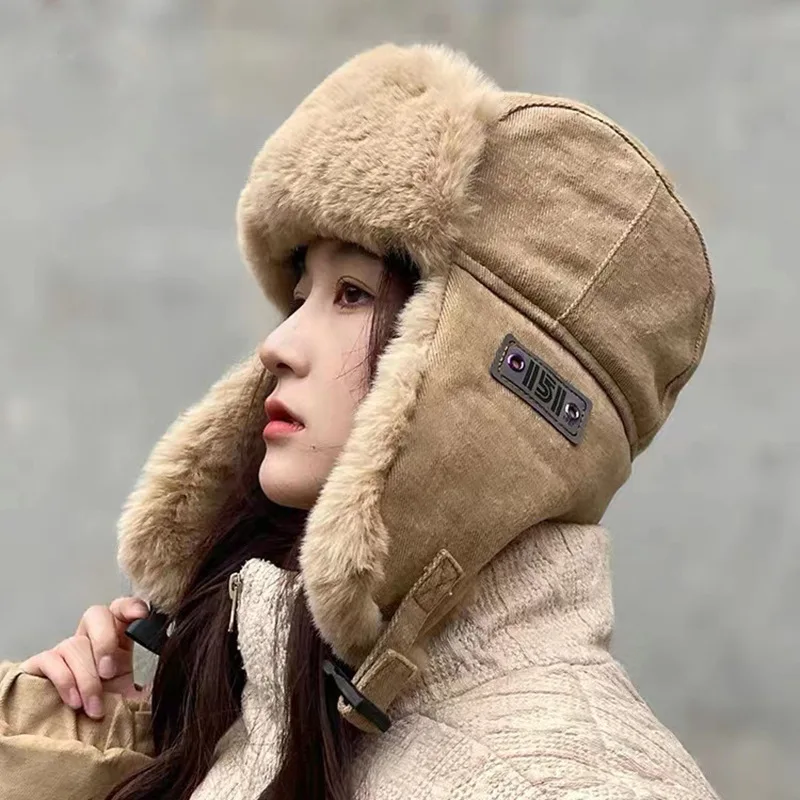 Winter Men's women's cotton hats Bomber Hat Thick Warm Fur Hat Fashion Male Female Winter Hat Black Grey Earflap Ski Russian Cap
