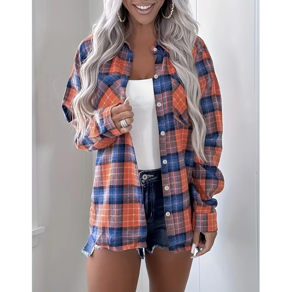 Lente Herfst Retro Casual Overhemd Veelzijdig overhemd met lange mouwen Damesmode Los geruit overhemd