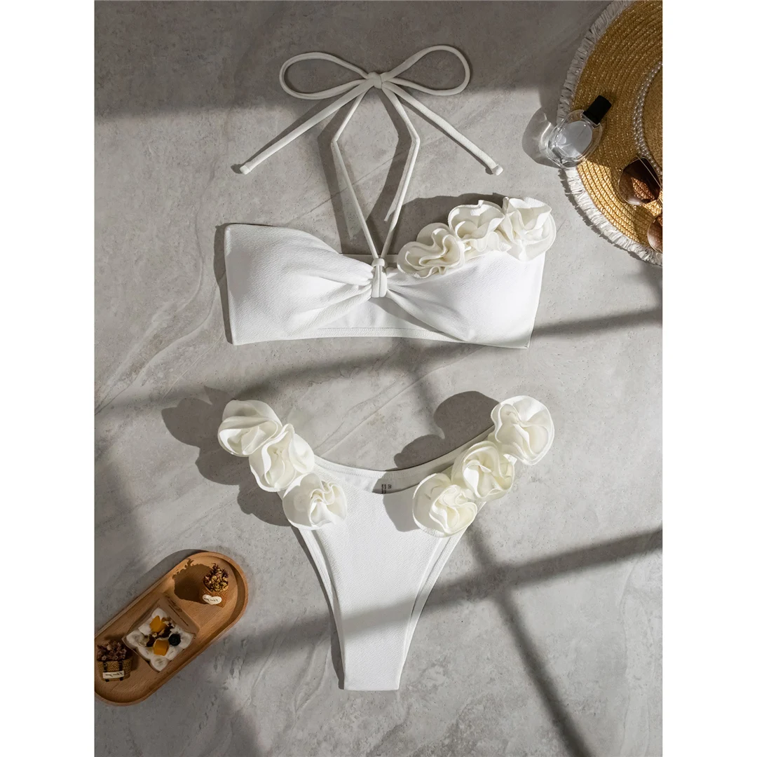 2026 Sexy 3D-Blumen Neckholder-Bikini, brasilianischer Damen-Badeanzug, zweiteiliger Bikini-Set, Badebekleidung, Badeanzug, Schwimmanzug V5236 – Detail 12