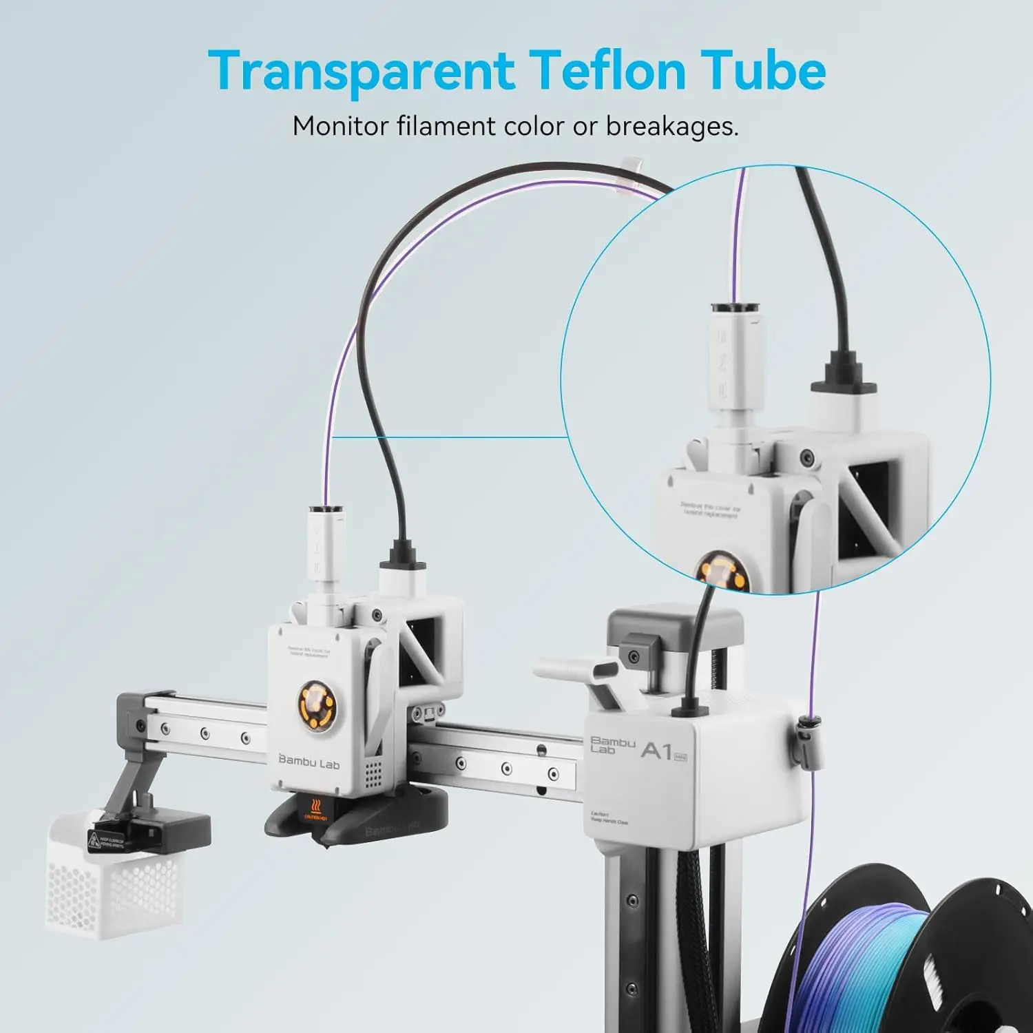 バンブーラボ PTFEチューブ P1P AMS A1 ミニ3Dプリンター テフロンパイプ 1.75mm バンブーラボ PTFEチューブ 4/8m 透明ホワイト AMS LITE用