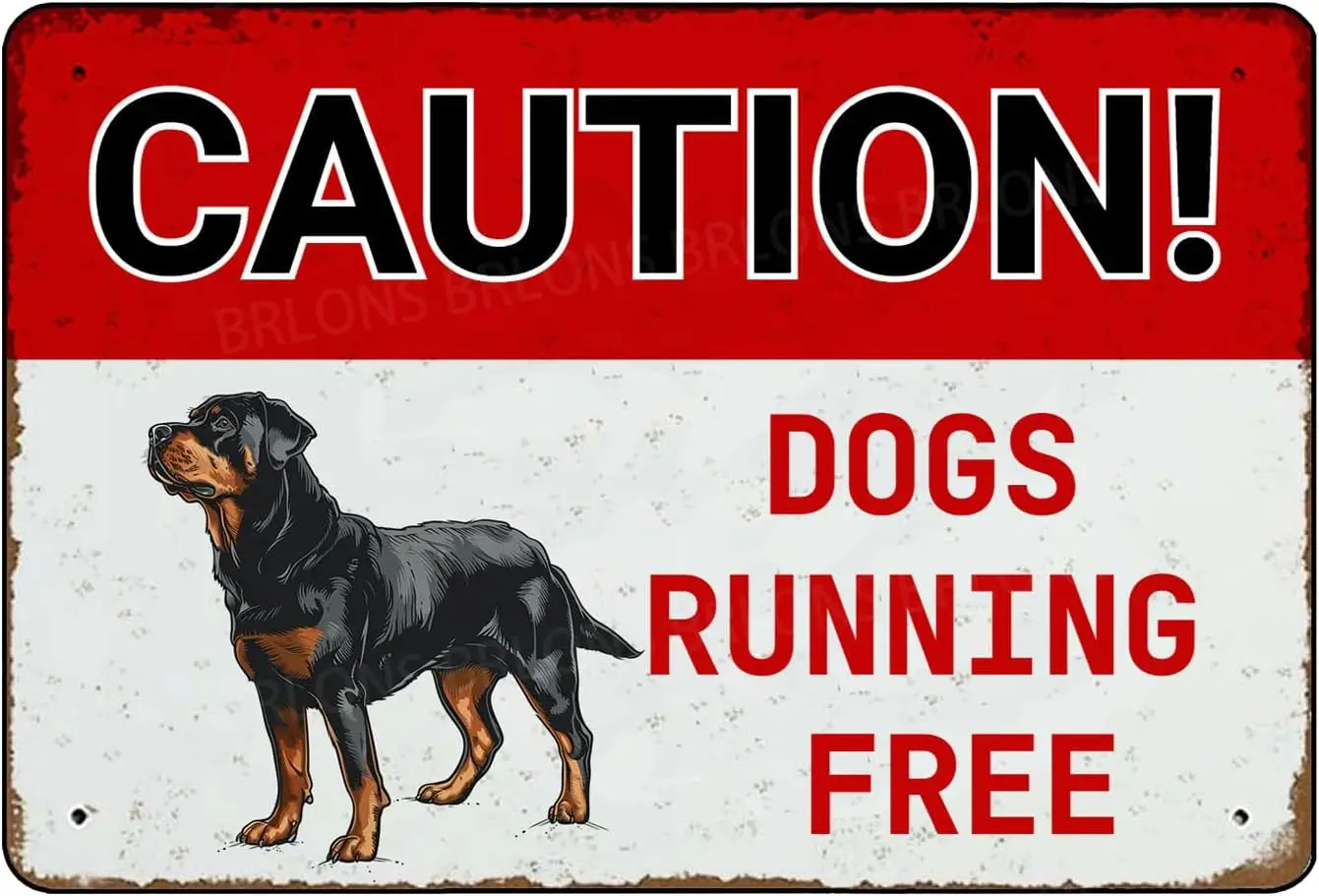 Metal Sign Beware Of Dogs Caution Dogs Running Rottweiller Warning Sign Aluminum Sign Vintage Tin Sign For Fence Outdoor Yard Ho