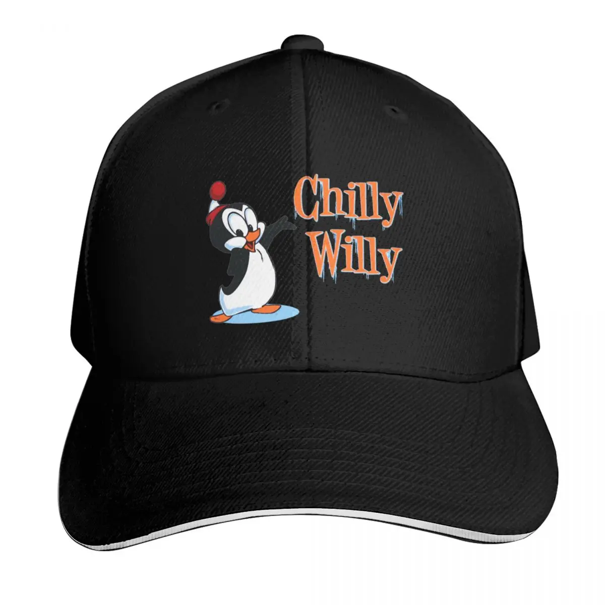 Uh huh! Chilly Willy Vintage Retro Style Baseball Cap Cotton Twill Breathable Contrast Two Tone Brim Snapback Flat Bill
