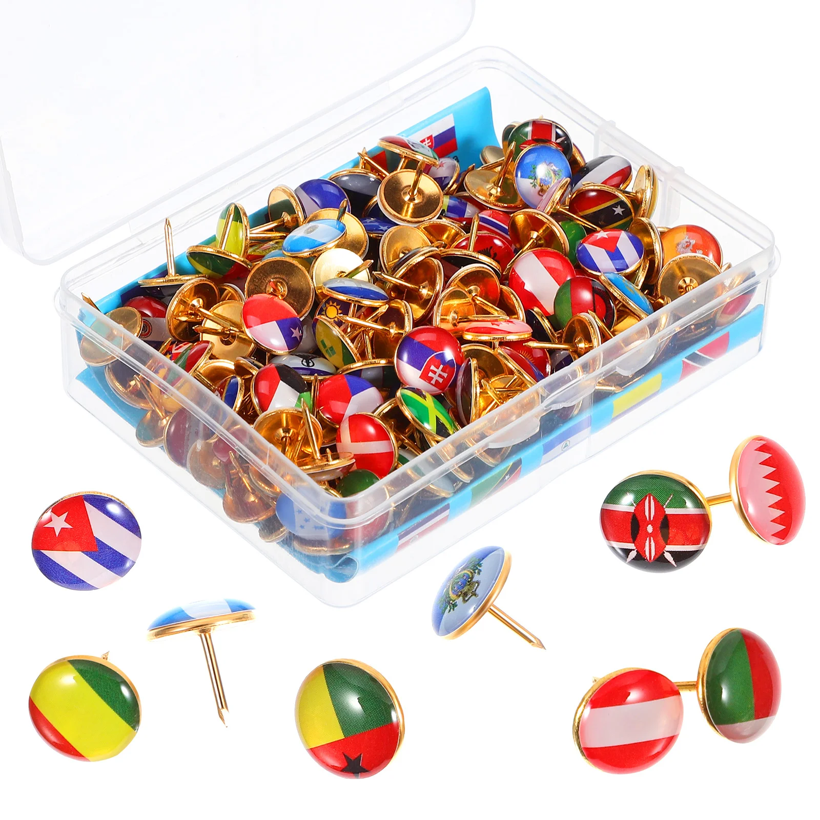 200 Pcs Flag Pushpin Tacks Country Map Office Board Thumbtack Message Cork Round For Steel Travel Drawing Pins