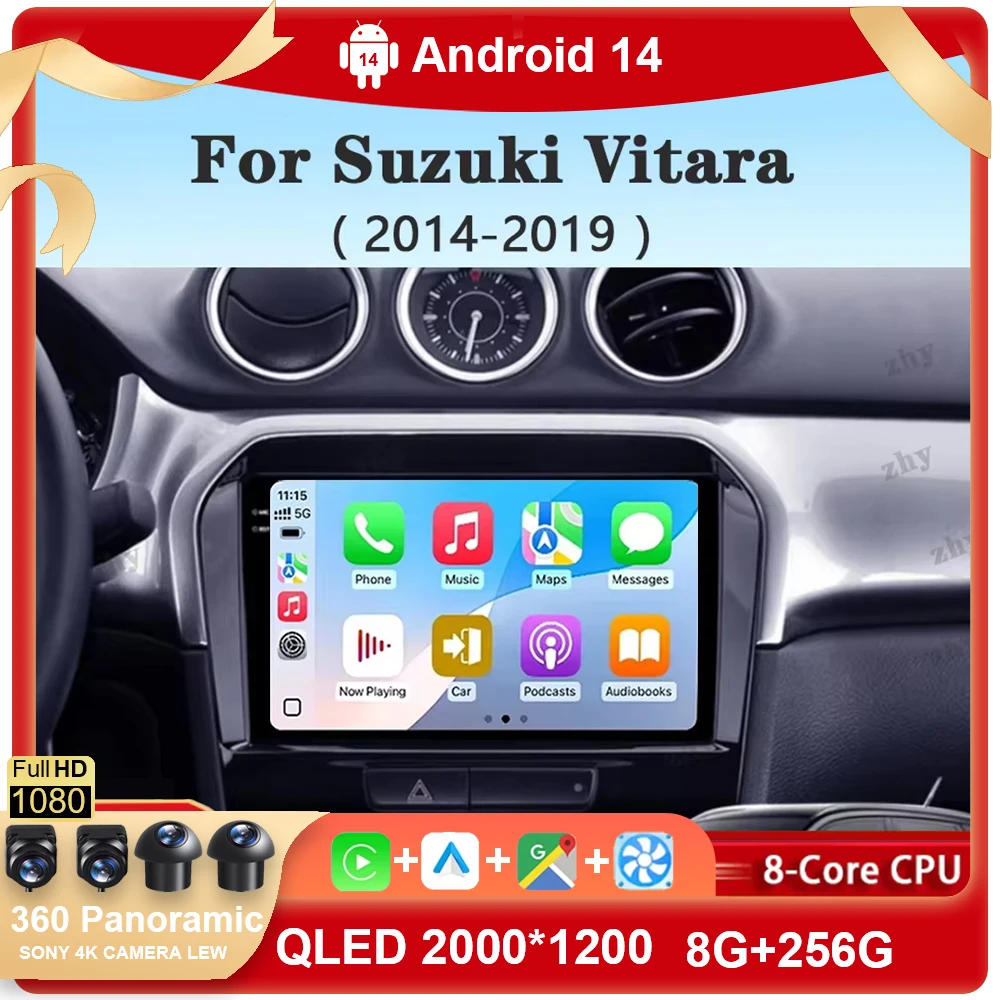 

Android 14 Carplay Автомобильный Радио Wi-Fi + 4G Для Suzuki Vitara 2014-2019 Навигация GPS Мультимедийный плеер Стерео Авто DSP BT 360 Камера