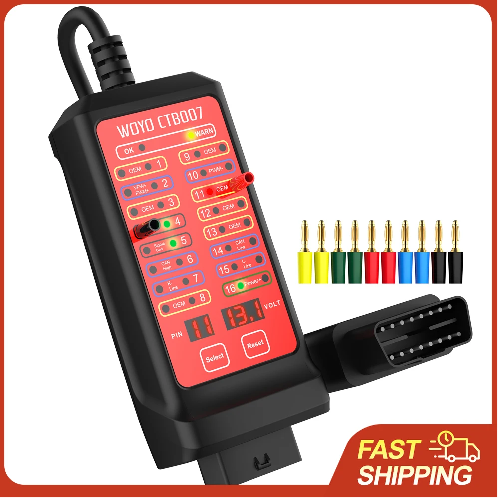 

Тестер CAN-шин WOYO 12В/24В, 16-контактный разветвительный блок с сигнализацией по напряжению и LED-индикацией для тестирования OBD-порта автомобиля
