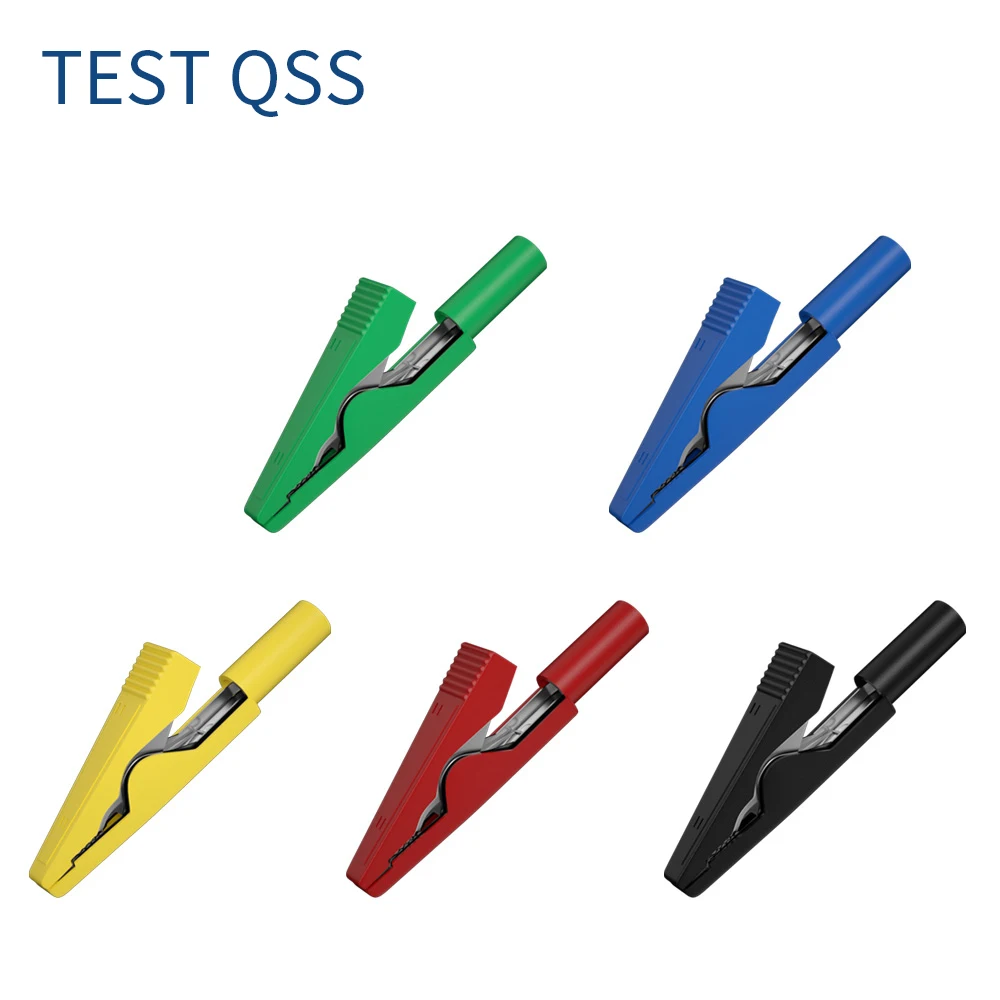 QSS 5PCS Alligator Clips with 2MM Socket Insulation Metal Crocodile Clamp Test Accessories for Multimeter Q.60028