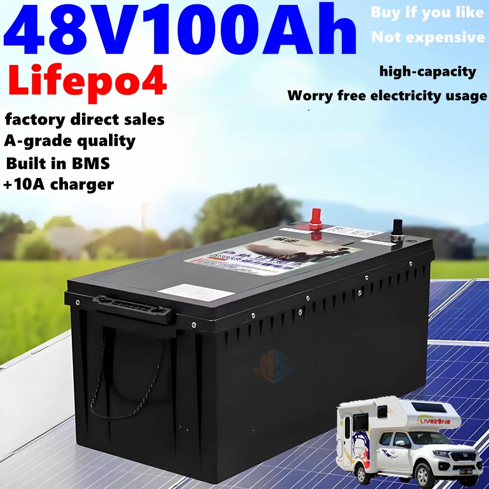 

48v 100AH lifepo4 battery with BMS for RV,Outdoor power tricycle motor home inverter Solar energy storage scooter+10A charger