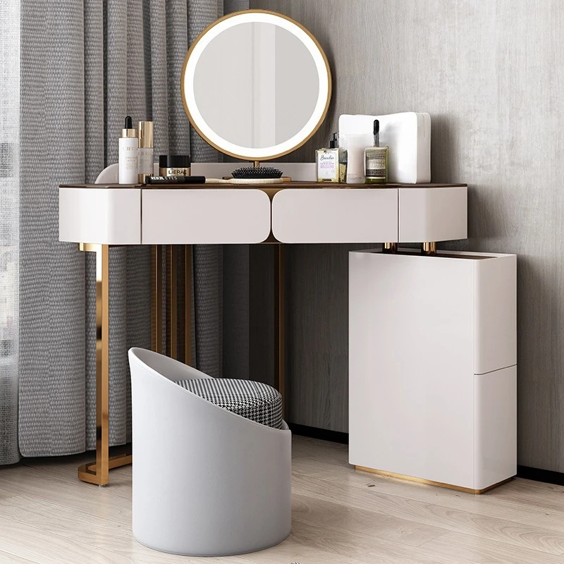 Simple luxury dressing table, corner integrated cabinet, three-color mirror storage vanity