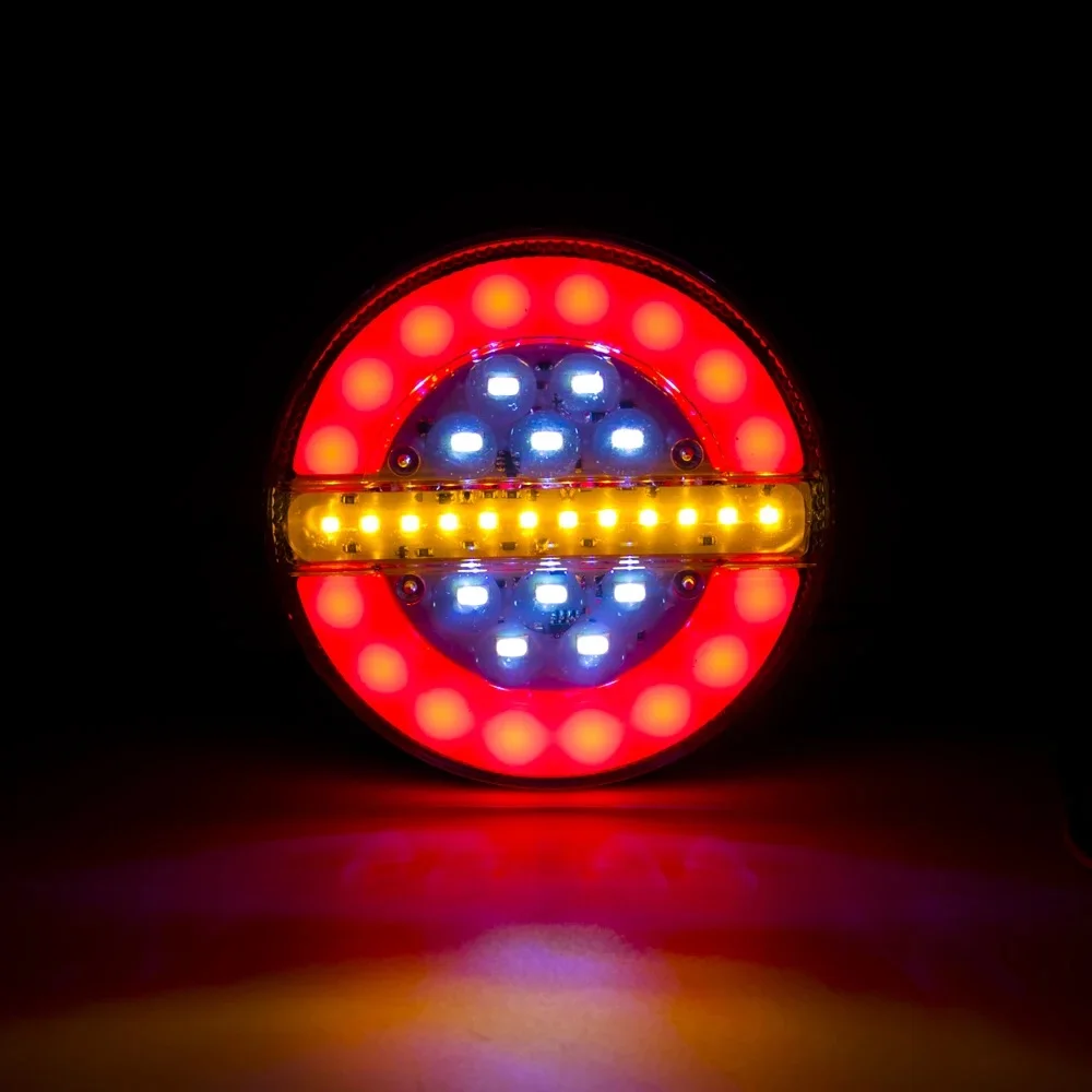 1 قطعة أضواء همبرغر الديناميكية الخلفية 12 فولت/24 فولت LED لمبة خلفية مع وامض بدوره إشارة الفرامل وضوء عكسي لمقطورة شاحنة