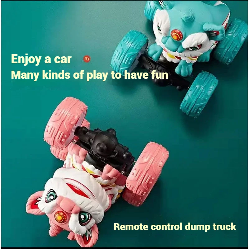 Four-Wheel Drive 2.4g Lion Dance Rolling Car Dazzling Lighting Dynamic Music Dumper Lion Dance Remote Control Car Children'S Toy