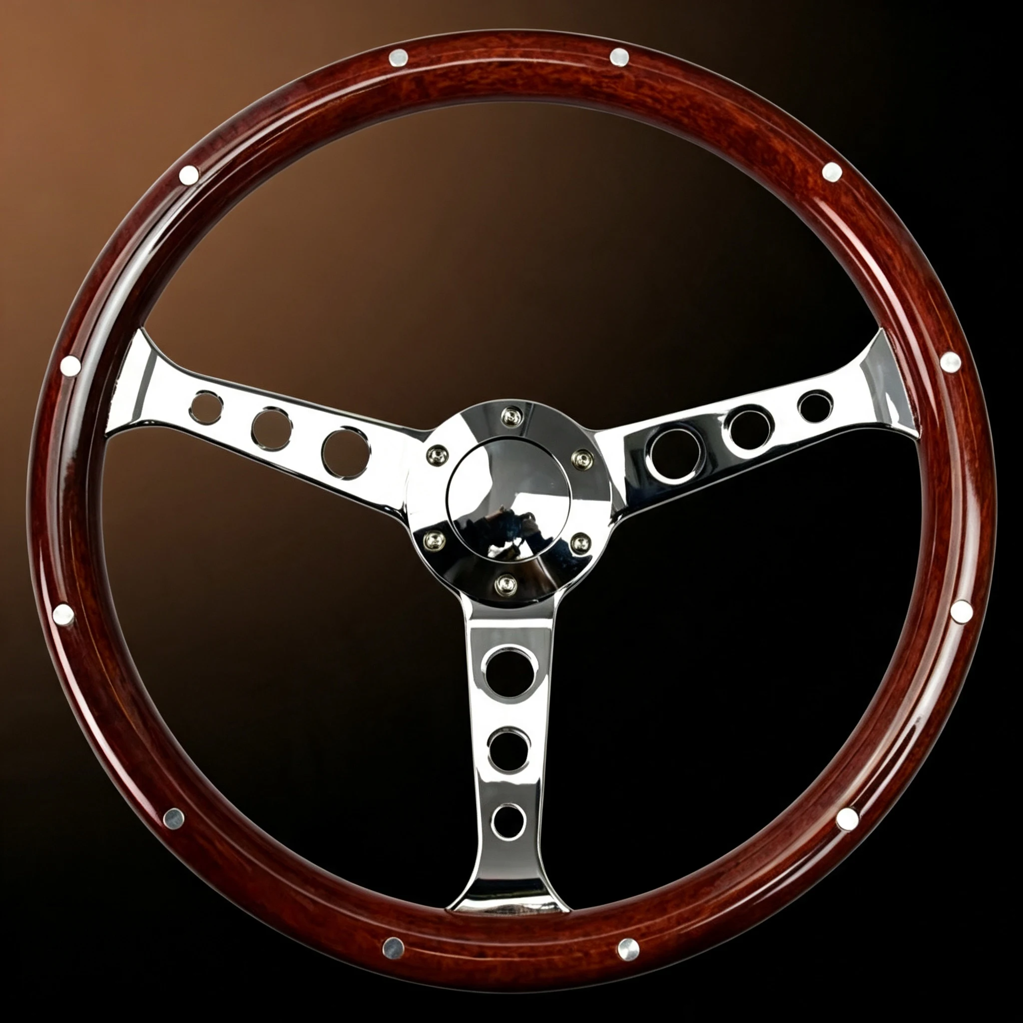 380mm Steering Wheel Round Hole Bracket 15-Inch Steering Wheel Made of ABS Material with Rivets Suitable for vintage Modify