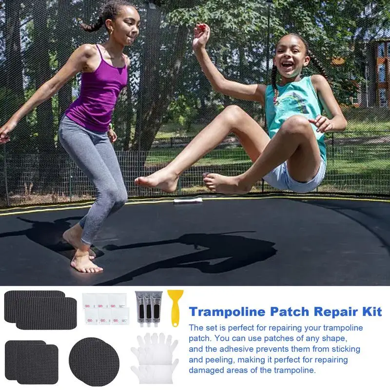 Trampoline Patch Repair Kit Waterproof High Strength Trampoline Repair Patch Kit with Glue Scraper Gloves Multi Repair tools