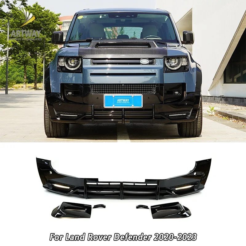 

For Land Rover Defender 90/110 2020-2023 PP Material Bumper Front Lip Diffuser Spoiler Protector Cover (With Day Light)