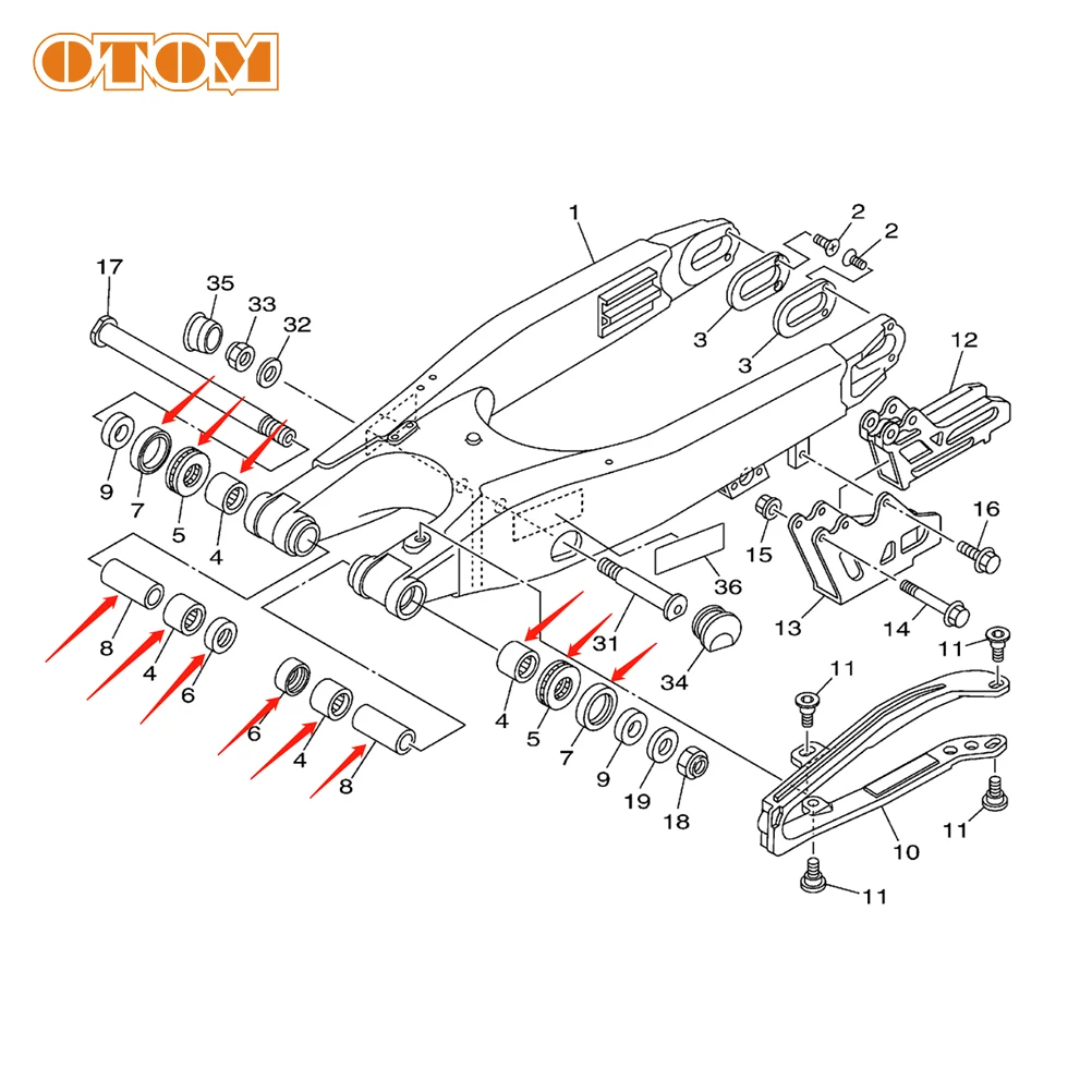 OTOM Motocross Swing ARM Maintenance Parts Thrust Needle Roller Bearing Oil Seal Bushing For YAMAHA WR250F WR450F YZ250 MONSTER