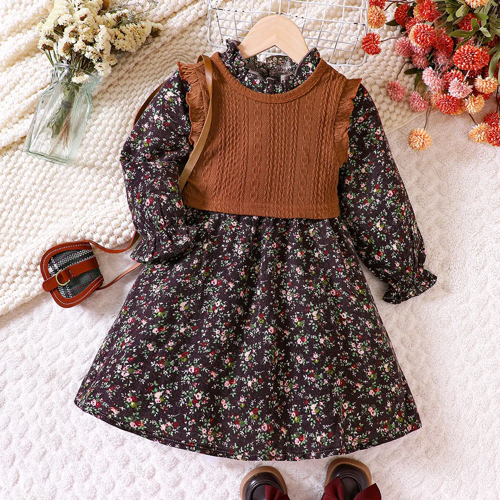 

Autumn Vintage Floral Girl Dresses For 1-5T Long Sleeves Cotton Baby Girl Clothes For Holiday