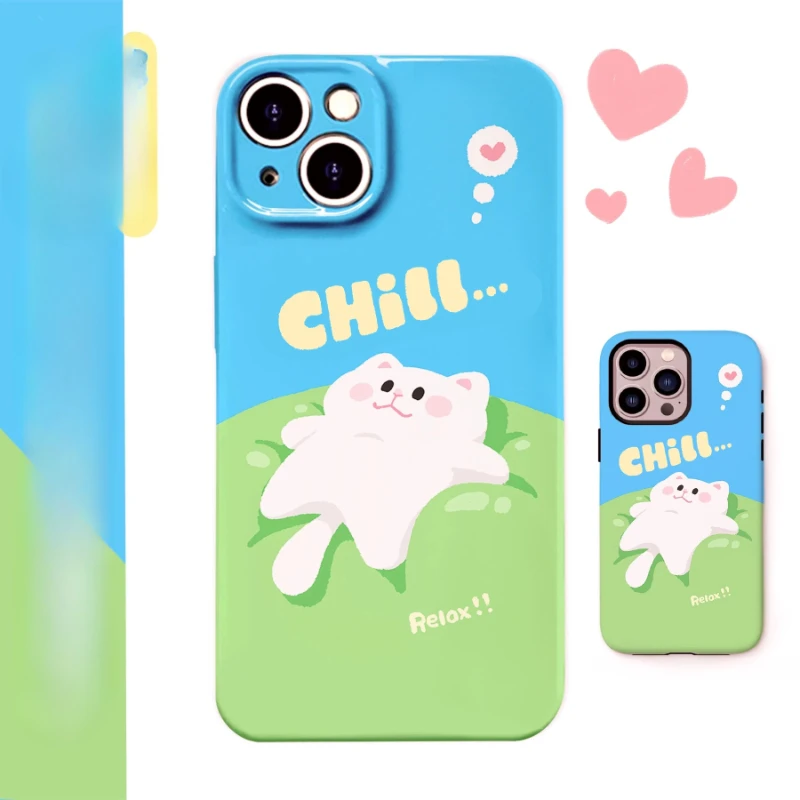 

Kawaii Cat креативный забавный милый чехол для телефона для IPhone 16, 15, 14, 13, 12, 11 X 8 7 Pro Max, противоударный защитный чехол в стиле аниме, подарок для девушки