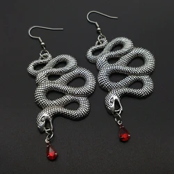 Red Gem Dangle Goth Snake Earrings Vintage Psychedelic Snake Dangle Earrings Serpent Earrings Pagan Gothic Amulet Witch Jewelry