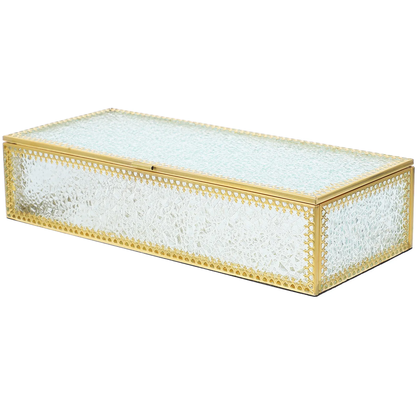 Sturdy Iron and Glass Jewelry Box Vintage Style Square Keepsake Case for Necklace Ring Earring Bracelet Storage Desktop Display