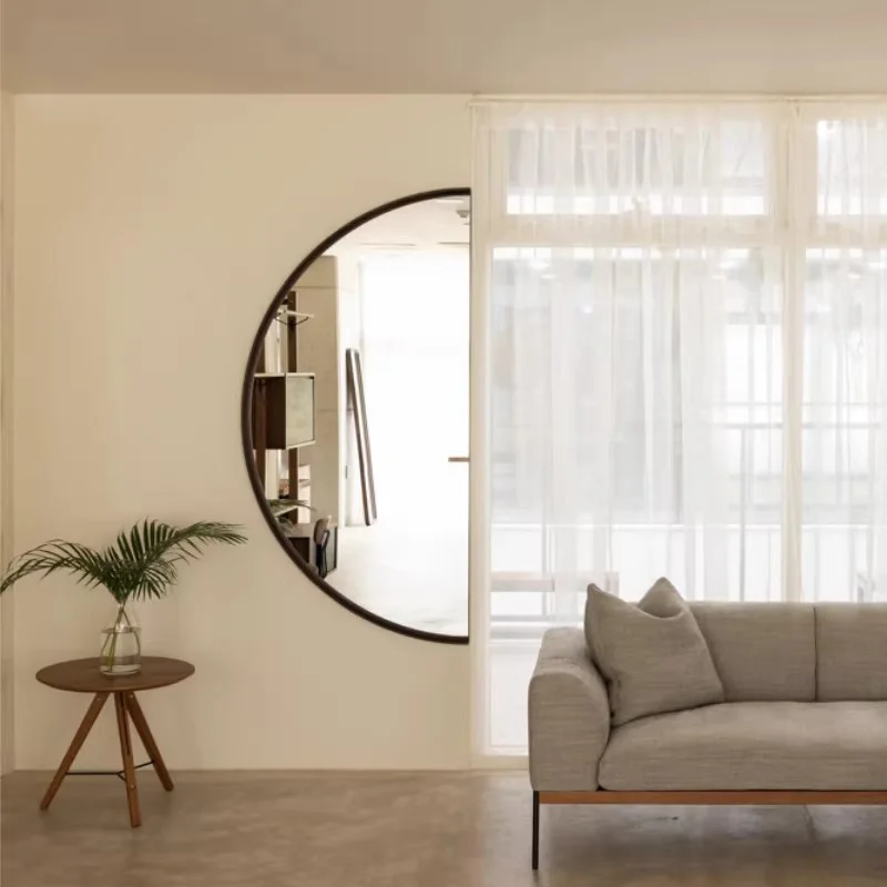 Retro Hotel Decoration Semicircle High-Definition Mirror Creative Art Design Timber Frame Bedroom Vanity Mirror Customization