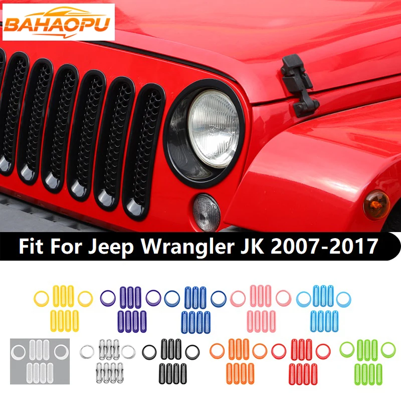

BAHAOPU Car Headlight Racing Grills Decoration Cover for Jeep Wrangler JK 2007 2008 2009 2010 2011 2012 2013 2014 2015 2016 2017