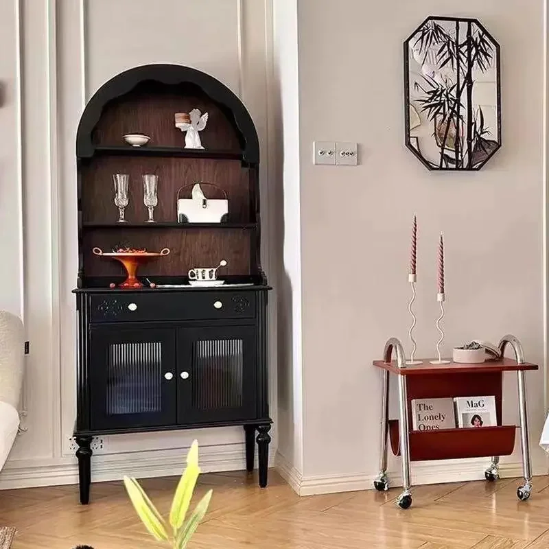 Light French style antique dining side cabinet, living room solid wood arched bookcase shows a sense of high class