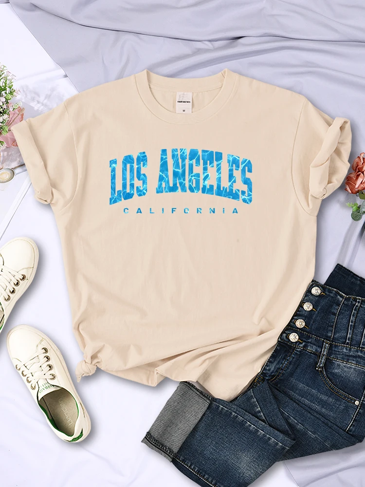 Los Angeles California Sea Surface Ripple Design Tshirts Female Fashion T-Shirt Street Casual Short Sleeve Summer Crewneck Tops