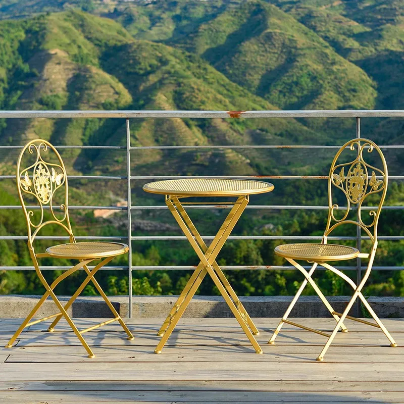 

Nordic balcony small table and chairs three-piece leisure folding outdoor courtyard wrought iron terrace table modern balcony sm