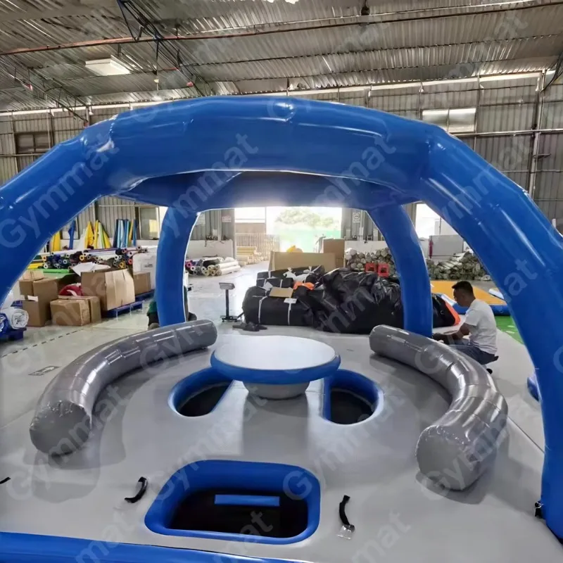 Outdoor Infla  Floating Cabin Bar with Central   Infla  Raft Floating Island for Sea Party