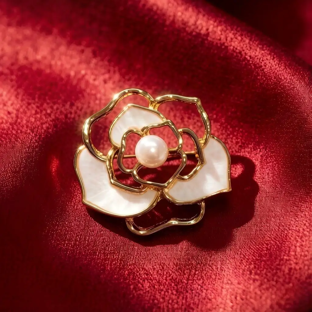 "Camellia" Golden Camellia Hollow-Out Brooch |   Korean-Style Elegant and High-End Accessories, Versatile Clothing Embellishments, Unique Personality Brooches, High-Value Anti-Exposure Gadgets for Women, Instagram-Worthy High-End Temperament Versatile Pins, Exquisite Brooches. - view 4