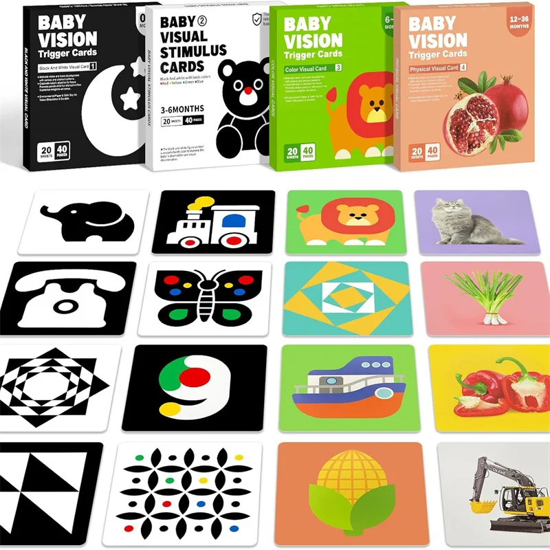 Cartes de stimulation de VISION pour bébé, cartes pour bébé à contraste élevé, cartes flash colorées noires et blanches pour bébé, jouets pour nouveau-nés