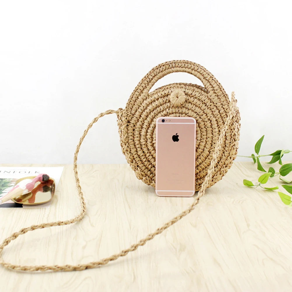 

Women Messenger Bags Round Woven Hand-Woven Bag Summer Fashion Casual Simple Elegant Holiday Handmade Lady Beach Bag